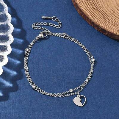 304 Stainless Steel Heart Charm Chain Bracelets