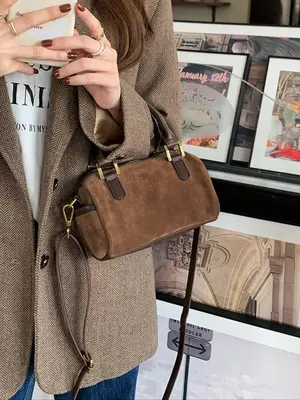 Women's Solid Color PU Leather Crossbody Bag, Fashionable Vintage Boston Bag for Daily Used, Casual Trendy Versatile High-qua...