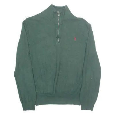POLO RALPH LAUREN Mens Jumper Green 1/4 Zip Tight Knit M