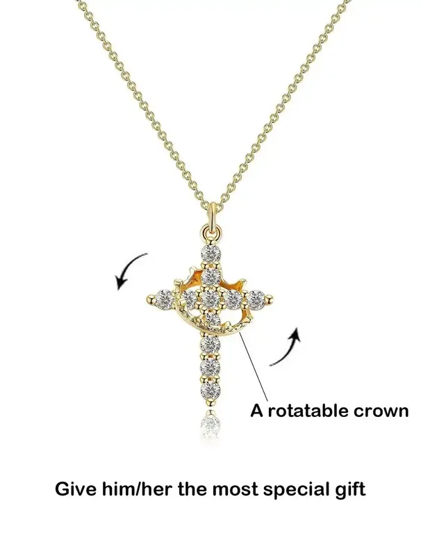 Tewiky Simple Crown Cross Pendant Gold/Silver/Rose Gold Necklace for Women&Men & Girls Pretty Choker Daily Clothing Decor All...