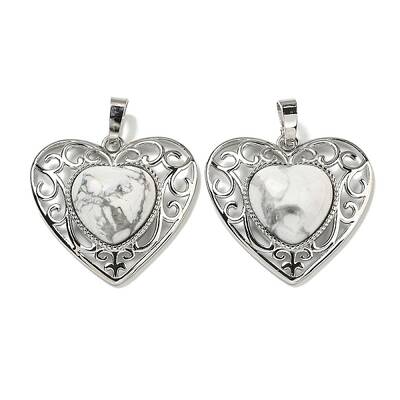Natural Howlite Peach Love Heart Pendants
