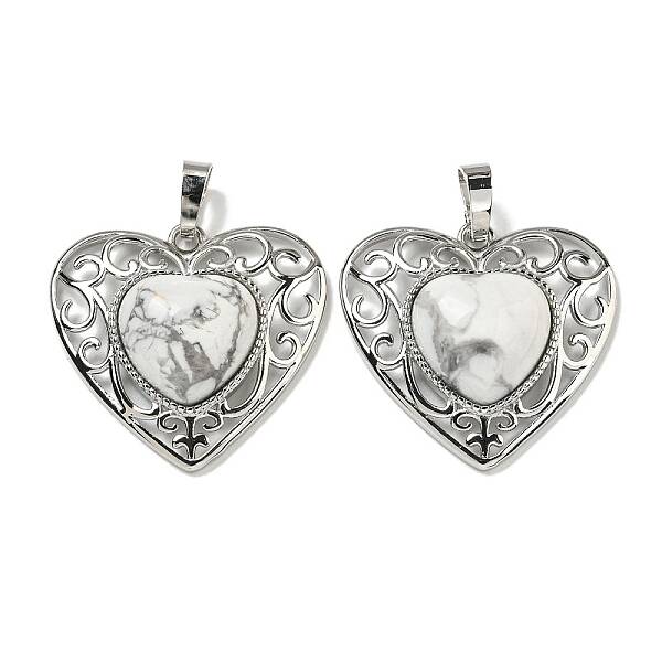 Natural Howlite Peach Love Heart Pendants