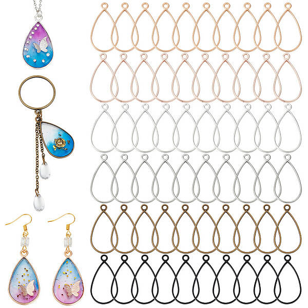 60Pcs 6 Colors Alloy Open Back Bezel Pendants