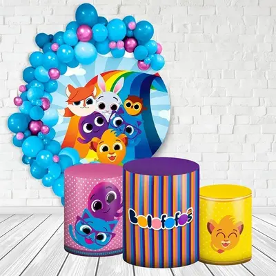 Aperturee Circle Rainbow And Cartoon Animals Birthday Backdrop Kit | Round Party Backdrop | Round Backdrop Fabric Cover | Cir...