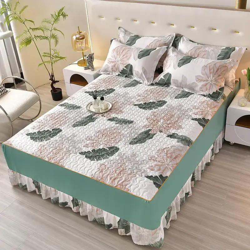 1 Set Printed Bed Skirt & Pillowcase Without Filler, Modern Bedding Set, Household Breathable Bed Set for Home, Bedroom Acces...