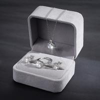 Square Zircon Ring Earrings and Necklace Set for Women, 18K White Gold Plated Zircon Jewelry Set for Bridal Wedding Birthday ...