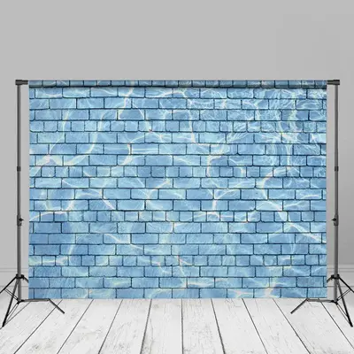 Pretty Blue Water Wave Brick Wall Photography Backdrop - Aperturee