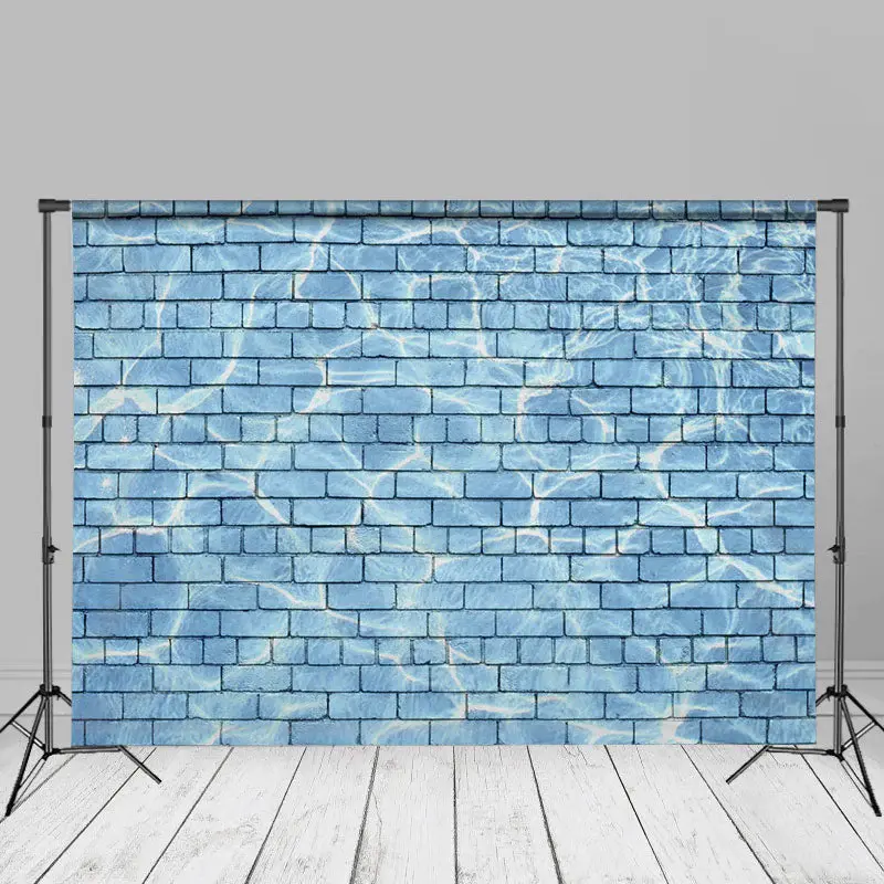 Pretty Blue Water Wave Brick Wall Photography Backdrop - Aperturee