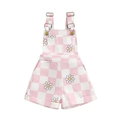 Toddler Girls Clothes Baby Checkerboard Floral Print Overalls Shorts Sleeveless Suspender Jumpsuit Romper Cute Summer Outfit ...
