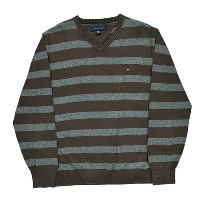 Tommy Hilfiger Striped Jumper - Large Brown Cotton