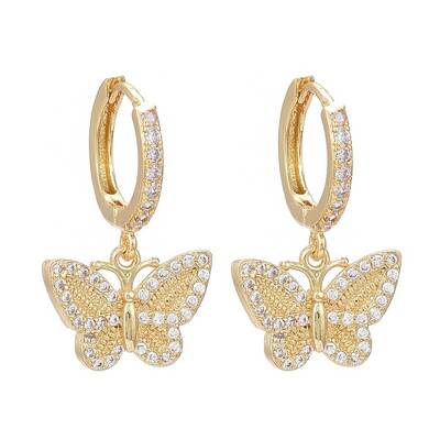Brass Micro Pave Clear Cubic Zirconia Huggie Hoop Earrings