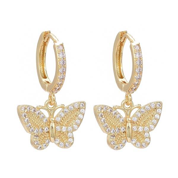 Brass Micro Pave Clear Cubic Zirconia Huggie Hoop Earrings