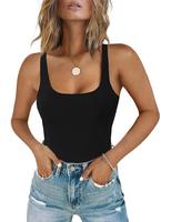 Women's Square Neck Sleeveless Bodysuit Double Lined Tops Thong Bodysuit Club Wear Flattering jumpsuit romper