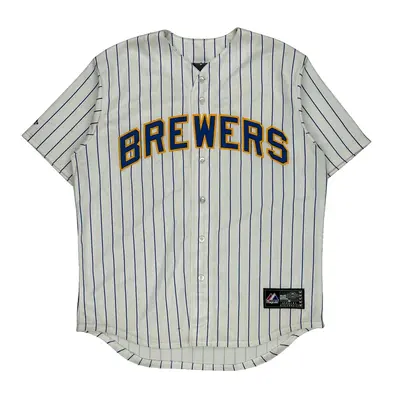 Milwaukee Brewers Majestic Mlb Jersey - Large White Polyester