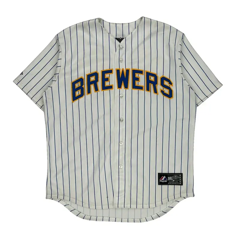 Milwaukee Brewers Majestic Mlb Jersey - Large White Polyester