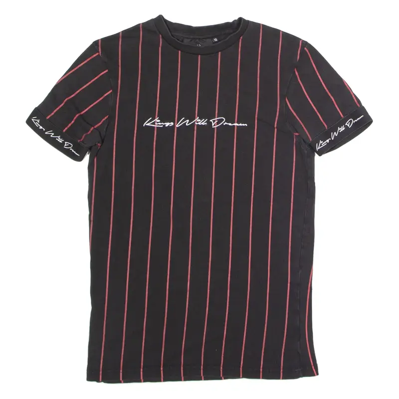 KINGS WILL DREAM Striped Mens T-Shirt Black Crew Neck XS