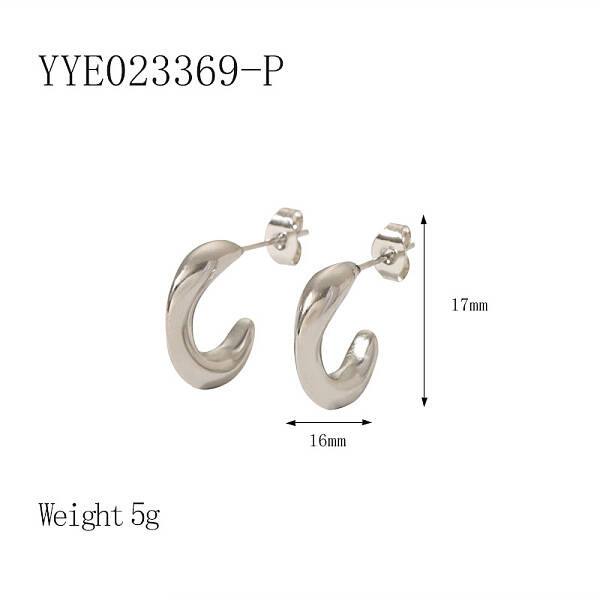 French Vintage Stainless Steel C-Shaped Stud Earrings