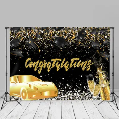 Fallen Hats Golden Car Congrats Photo Backdrop - Aperturee