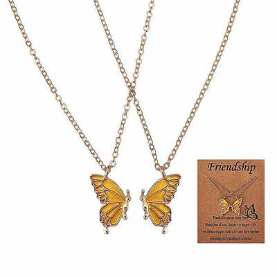 2Pcs Matching Butterfly Pendant Necklaces Set