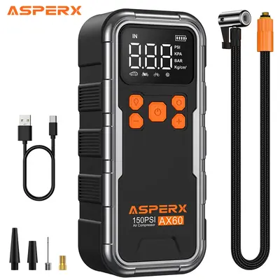 AsperX AX60 Tire Inflator, 150PSI Cordless Portable Air Compressor for Car Tires, 3X Faster Air inflator with Digital Pressur...