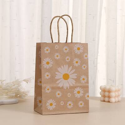 Daisy Flower Printed Paper Gift Tote Bags with Handles