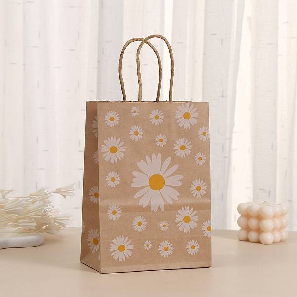 Daisy Flower Printed Paper Gift Tote Bags with Handles