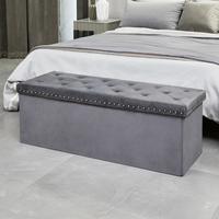 PINPLUS Storage Ottoman Bench Chest Long Foldable Ottoman Velvet Fabric 140L Extra Large Space Folding Bedroom Storage Chest ...