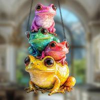 Frog Design Hanging Decor, 1 Count 2D Creative Frog Family Light Catcher, Colorful Double Sided Acrylic Decoration, Home Deco...