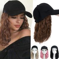 Cap Wig for Women, Short 8inch Wave Bob Hair Baseball Hat Wig Capwig with Curly Wavy Synthetic Hair Extensions, Adjustable Br...