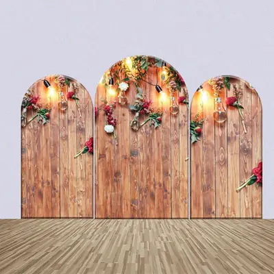 Wooden Red Flowers Light Wedding Arch Backdrop Kit - Aperturee