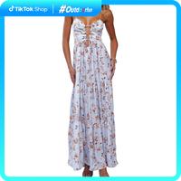 Outdoorfun Women's Summer Long Cami Dress Sleeveless Open Back Flower Print Hollow Out Beach Casual Dress Check Womenswear Fl...