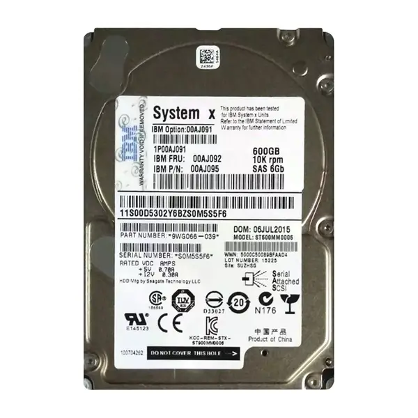 00AJ091 IBM 600GB 6Gb/s SAS 10000 2.5-Inch Hard Drive