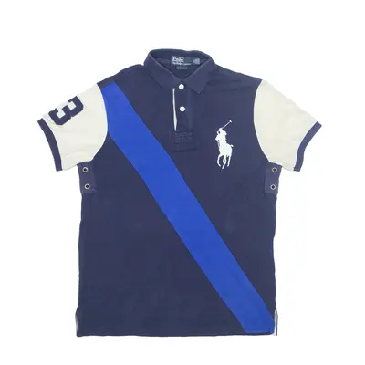 POLO RALPH LAUREN Polo Shirt Blue Colourblock Short Sleeve Mens M