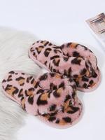 Women's Leopard Print Plush Flip Flops, Casual Soft Comfortable Home Slippers, Fluffy Warm Slippers for Indoor & Outdoor Use ...