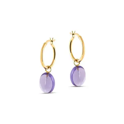 Eden Gold Hoop Earrings with Amethyst Charm | Size: Small