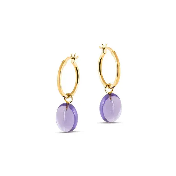 Eden Gold Hoop Earrings with Amethyst Charm | Size: Small