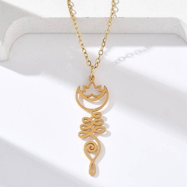 304 Stainless Steel Hollow Cut Yoga Om Lotus Flower Pendant Necklaces