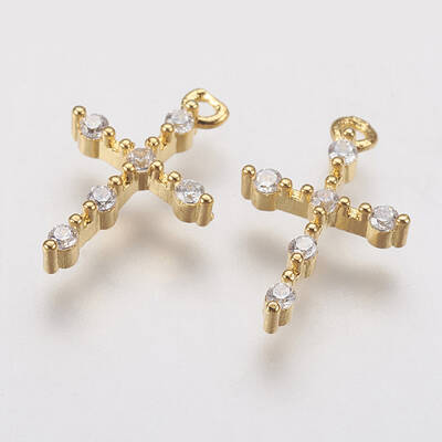 Brass Micro Pave Cubic Zirconia Tiny Cross Charms