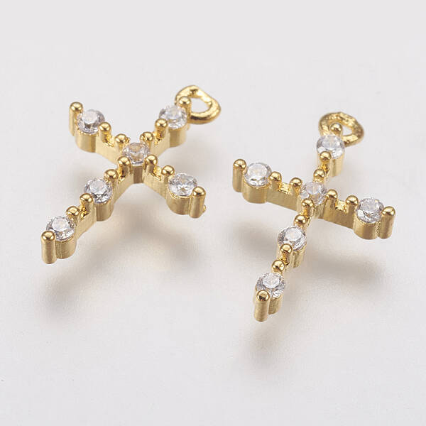 Brass Micro Pave Cubic Zirconia Tiny Cross Charms