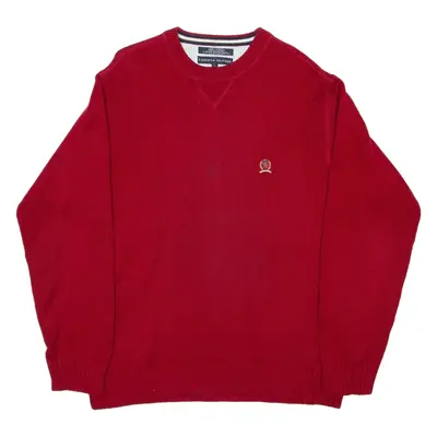 TOMMY HILFIGER Mens Jumper Red Chunky Knit L