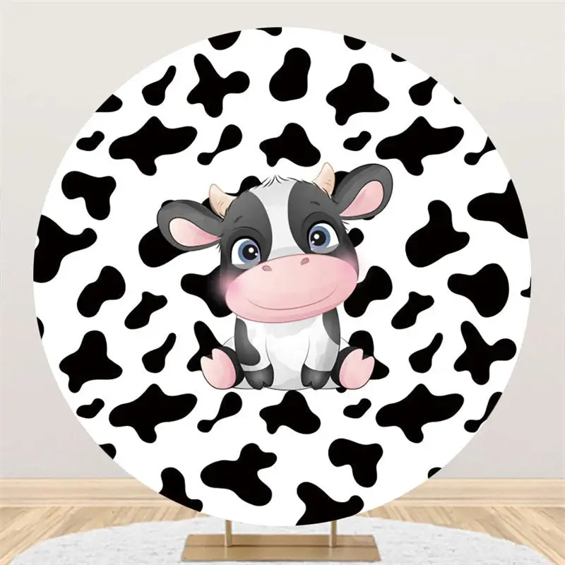 Aperturee Cartoon Cow Happy Birthday Circle Backdrop For Party | Diy Birthday Backdrop | Name Backdrop For Birthday | Happy B...