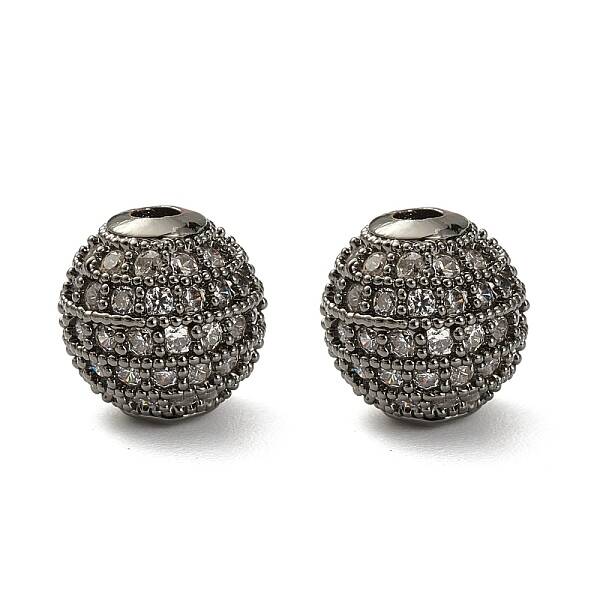 CZ Brass Micro Pave Grade AAA Clear Color Cubic Zirconia Round Beads