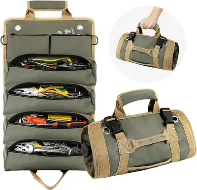 Versatile Tool Bag for Men,Roll Up Tool Organizer with 2 Detachable Pouches - Portable Tool Storage Box for Mechanics, Electr...