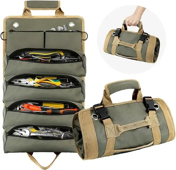 Versatile Tool Bag for Men,Roll Up Tool Organizer with 2 Detachable Pouches - Portable Tool Storage Box for Mechanics, Electr...