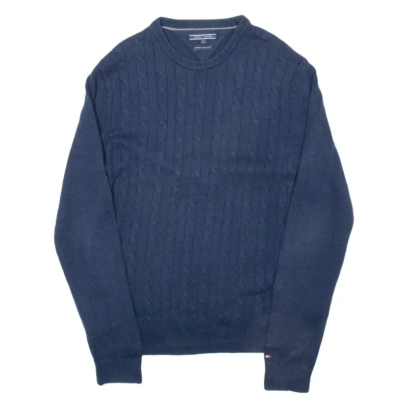 TOMMY HILFIGER Mens Jumper Blue Crew Neck Chunky Knit XL