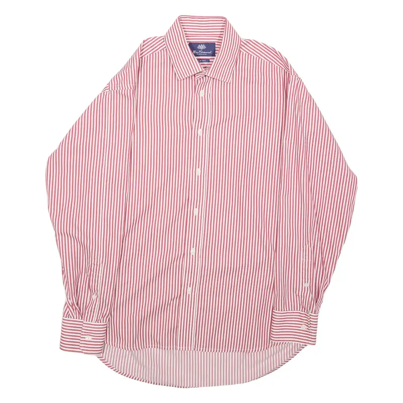 BEN SHERMAN Slim Cut Mens Shirt Red Striped Long Sleeve S