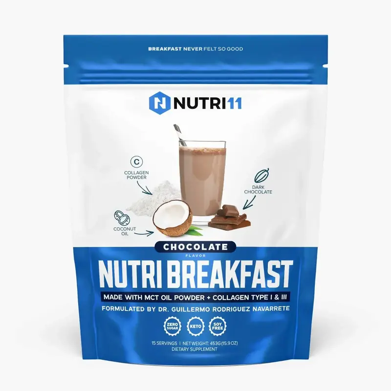 Nutri11 NutriBreakfast Chocolate by Dr. Guillermo R. Navarrete - Sugar-Free Soy-Free Keto-Friendly Drink with Grass-Fed Colla...