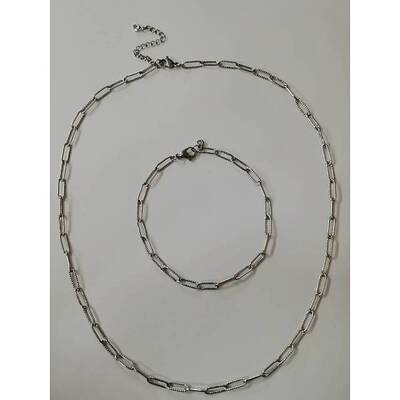 Stainless Steel Paperclip Chains Necklaces & Bracelets Sets