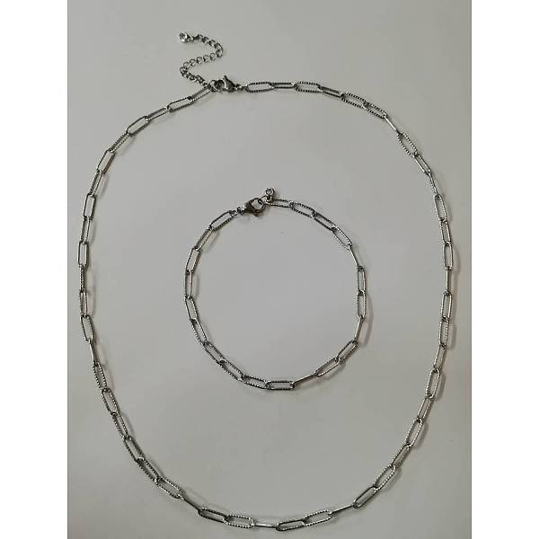 Stainless Steel Paperclip Chains Necklaces & Bracelets Sets