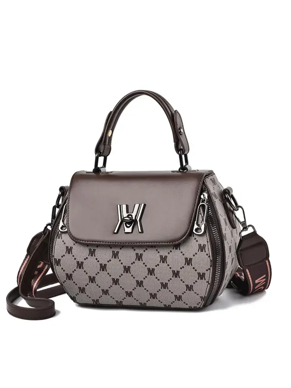 Women's Elegant Geometric Pattern Handbag, 2025 New Trendy Colorblock Crossbody Bag & Handbag, Fashionable Handbag for Back T...